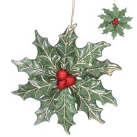 Gisela Graham Christmas Snowy Holly Leaves Hanging Tree Decoration (11864)