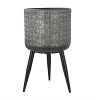 Gisela Graham Galvanised Basketweave Metal Pot with Legs Medium (32253)