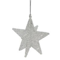 Gisela Graham Christmas Pale Silver Glitter Acrylic 3D 5-Point Star Hanging Tree Decoration (16781)