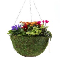 Hanging Seasonal Bedding Feather Moss Basket 14 Inches - Autumn