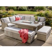 Hartman Eton Grand Rectangular Outdoor Garden Furniture Dining Set with Firepit Table