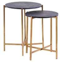 Hill Interiors Set Of 2 Gold And Black Marble Tables (20802) - Direct Dispatch