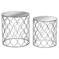 Hill Interiors Set Of Two Arabesque Silver Foil Mirrored Side Tables (18900) - Direct Dispatch