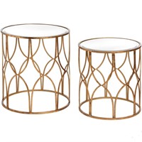 Hill Interiors Set Of Two Lattice Detail Gold Side Tables (18397) - Direct Dispatch