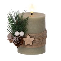 Kaemingk 13cm Tall Beige LED Candle Light Up Christmas Decoration with Foliage (489310)
