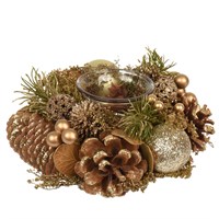 Kaemingk 16cm Round Pinecone Tealightholder In Gold (741103)