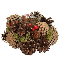 Kaemingk 16cm Round Pinecone Tealightholder In Natural (741112)