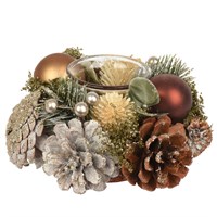 Kaemingk 16cm Round Pinecone Tealightholder In White & Natural (741108)