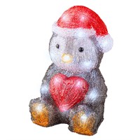Kaemingk 23.5cm Light Up Acrylic Christmas Heart Decoration - Penguin (491543)