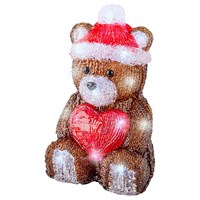 Kaemingk 23.5cm Light Up Acrylic Christmas Heart Decoration - Teddy Bear (491543)