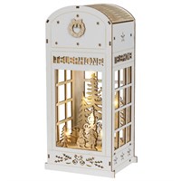 Kaemingk 28cm Wooden Light Up Phone Box Christmas Scene Decoration (484570)