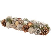Kaemingk 45cm Rectangle Pinecone Tealightholder In White & Natural (741107)