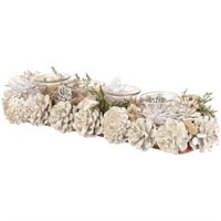 Kaemingk 45cm Rectangle Pinecone Tealightholder In White Glitter (741105)