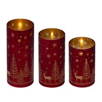 Kaemingk Set of 3 LED Candle Light Up Christmas Decoration - Red Reindeers (489795)