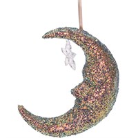 Koopman Moon Hanging Decoration Christmas Lights - Green Iridescent Glitter 14cm (YZB001780)