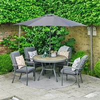 Leisuregrow Monza 4 Seat Round Outdoor Garden Dining Set with 2.5m Parasol