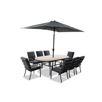 Leisuregrow Monza 8 Seat Oval Outdoor Garden Dining Set with 3x2m Parasol