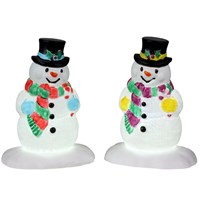 Lemax Christmas Village - Holly Hat Snowman Set Of 2 Lighted Accessory (24965)