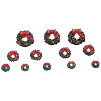 Lemax Christmas Village - Wreaths With Red Bows Accessory - Set of 12 (34957)
