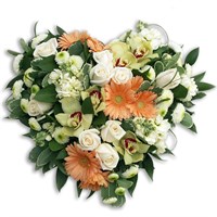 With Sympathy Flowers - Loose Heart in Orange and Cream 15inch