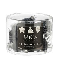 Mica Black Glass Mixed Christmas Baubles (14 Pack of 9cm) (1181134)