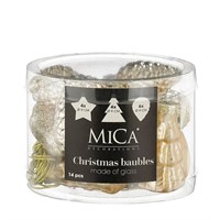 Mica Champagne Glass Mixed Christmas Baubles (14 Pack of 9cm) (1180968)