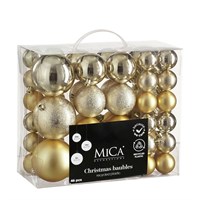 Mica Champagne Unbreakable Christmas Baubles (46 Pack of 4cm to 8cm) (1181994)