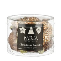 Mica Copper Glass Mixed Christmas Baubles (14 Pack of 9cm) (1180837)