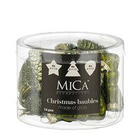 Mica Dark Green Glass Mixed Christmas Baubles (14 Pack of 9cm) (1180871)