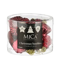 Mica Dark Red Glass Mixed Christmas Baubles (14 Pack of 9cm) (1180969)