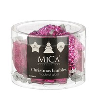 Mica Fuchsia Glass Mixed Christmas Baubles (14 Pack of 9cm) (1181132)