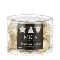 Mica Gold Glass Mixed Christmas Baubles (14 Pack of 9cm) (1180870)