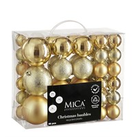 Mica Gold Unbreakable Christmas Baubles (46 Pack of 4cm to 8cm) (1181992)