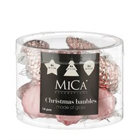 Mica Pink Glass Mixed Christmas Baubles (14 Pack of 9cm) (1181131)