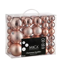 Mica Pink Unbreakable Christmas Baubles (46 Pack of 4cm to 8cm) (1181997)