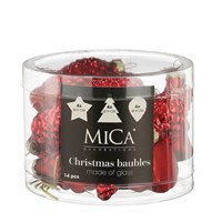 Mica Red Glass Mixed Christmas Baubles (14 Pack of 9cm) (1180836)
