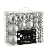 Mica Silver Unbreakable Christmas Baubles (46 Pack of 4cm to 8cm) (1181993)