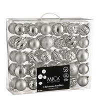 Mica Silver Unbreakable Mixed Christmas Bauble (60 Pack of 7cm) (1182019)