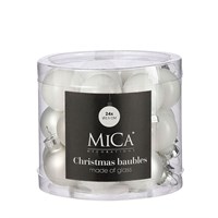Mica White Glass Christmas Baubles (24 Pack of 2.5cm) (1180809)