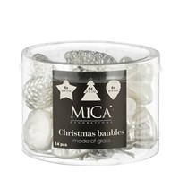 Mica White Glass Mixed Christmas Baubles (14 Pack of 9cm) (1180835)