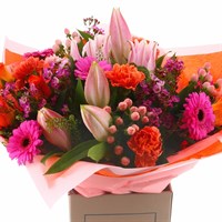 Cerise and Orange Hand Tied Floral Bouquet
