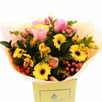 Pink and Yellow Hand Tied Floral Bouquet