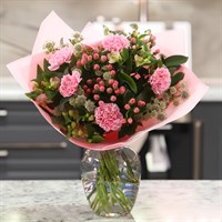 Pink Carnation and Berry Hand Tied Floral Bouquet