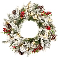 National Tree 60cm (2ft) Snowberry Pine Artificial Christmas Pre Lit Wreath (PESY8-300-24WB)