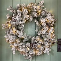 National Tree 60cm (2ft) Snowy Dorchester Artificial Christmas Pre Lit Wreath (PEDH2-300-24WB)