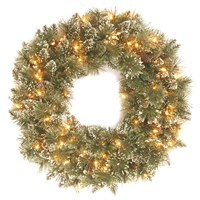 National Tree 76cm (2.5ft) Glittery Bristle Artificial Christmas Pre Lit Wreath (GB8-300-30W-B)