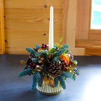 Natural Berry Gold Ceramic Candle Floral Arrangement