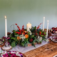 Natural Christmas Festive Table Arrangement With Candle