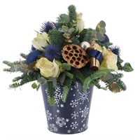 Navy and Gold Snowflake Tin Christmas Arrangement
