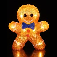 Noma 17cm Acrylic Gingerbread Man Christmas Light Up Decoration With Blue Bow Tie (6925018)